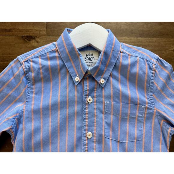 NEW Mini Boden Blue & Orange Stripe Long Sleeve Cotton Button Down European 3/4 - Picture 4 of 9
